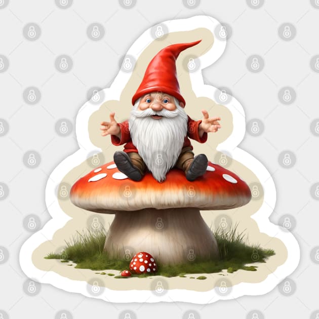 Gnome sitting on mushroom Sticker by TRACHLUIM